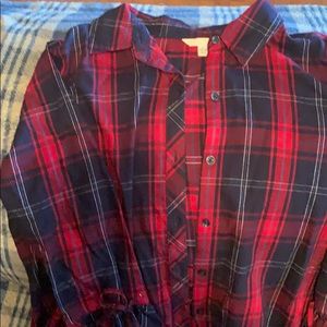 Button up collar shirt with flare sleeves